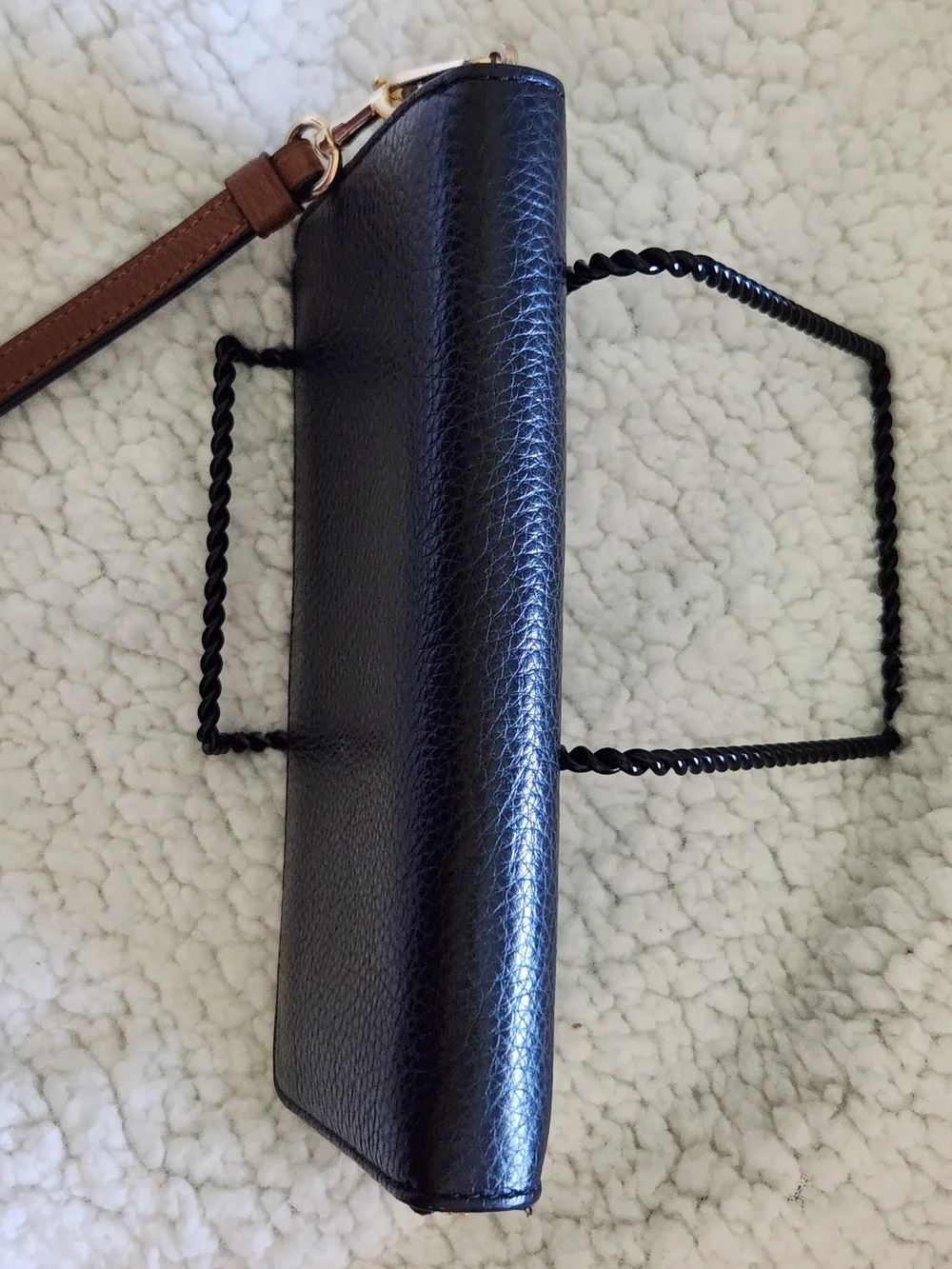 Coach Black Pebbled Leather Wallet/Wristlet with Brown Strap